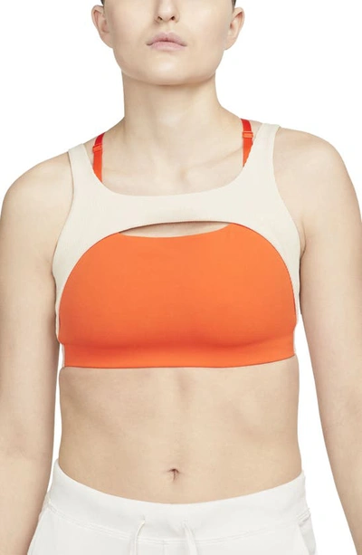 Nike Women's  Yoga Indy Light-support Lightly Lined Ribbed Sports Bra In Orange