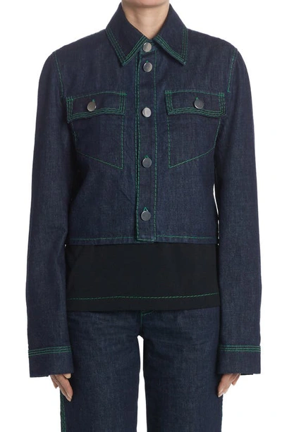 Bottega Veneta Contrast-stitch Cropped Denim Jacket In Default Title