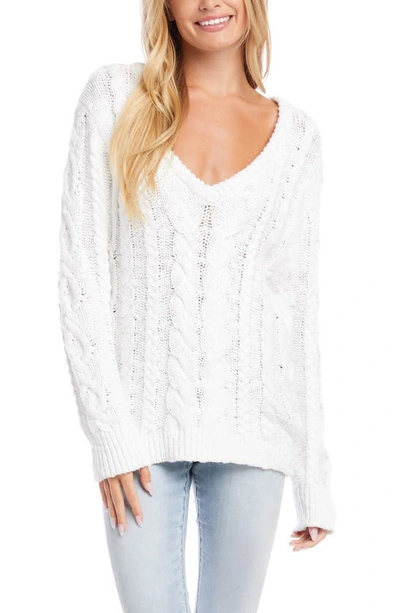 Karen Kane Cable Knit V Neck Sweater In Off White