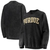 Pressbox Women's Black Purdue Boilermakers Comfy Cord Vintage-like Wash Basic Arch Pullover Sweatshirt In Black