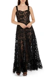 Dress The Population Anabel Semisheer Sweetheart Neck Gown In Black