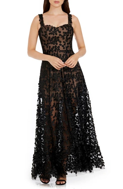 Dress The Population Anabel Semisheer Sweetheart Neck Gown In Black