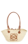 Loewe X Paula's Ibiza Anagram Small Basket Bag In Iraca Palm With Leather Handles In Natural/ Tan