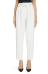 Balmain Boyfriend Cut Jeans With Buckle Monogram Print In Blanc