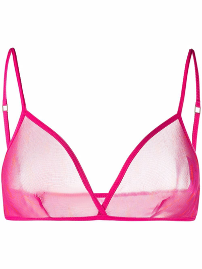 Saint Laurent Ysl-monogram Jersey-mesh Triangle Bra In Fuchsia