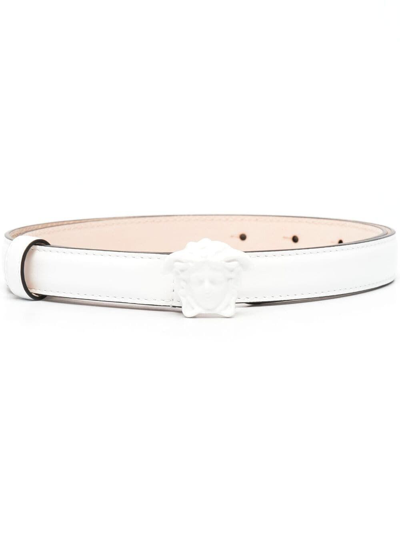 Versace La Medusa Leather Belt In White