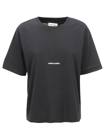 Saint Laurent Logo Print Cotton T-shirt In Black