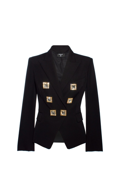 Balmain Double-breasted Black Wool Blazer With Square Buttons