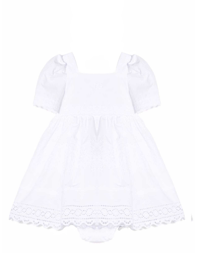 Dolce & Gabbana Babies' Lace-insert Poplin Dress And Bloomers Set In Bianco