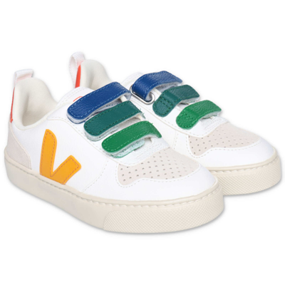 Veja Kids'  Sneakers Bianche In Pelle Con Velcro In Bianco