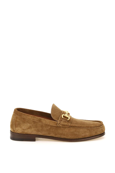 Henderson Suede Leather Orfeo Penny Loafers In Beige