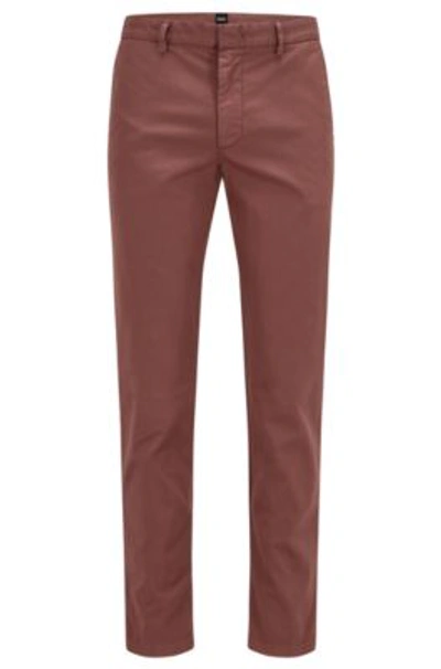 Hugo Boss Slim-fit Chinos In Stretch-cotton Gabardine- Dark Red Men's Chinos Size 34r In Dark Red