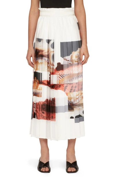 Agnona Pixelated Shell Print Pleated Midi Skirt In Bianco