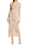 PISARRO NIGHTS BEADED MESH COLUMN GOWN