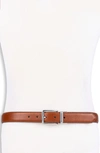 Cole Haan Reversible Feather Edge Leather Belt In Cognac/ Navy
