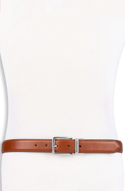 Cole Haan Reversible Feather Edge Leather Belt In Brown/navy