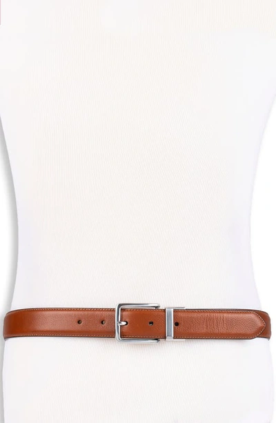 Cole Haan Reversible Feather Edge Leather Belt In Cognac/ Navy