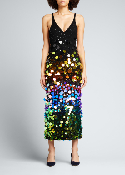 Christopher John Rogers Open-back Pailette-embellished Wool Midi Dress In  Black Multi | ModeSens