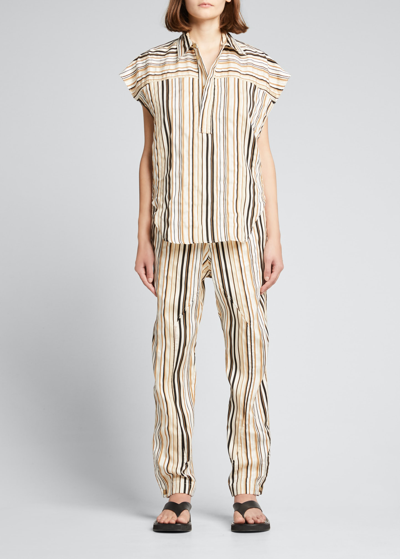 Bassike Stripe Gusset Tapered Pants In Tan/black/white