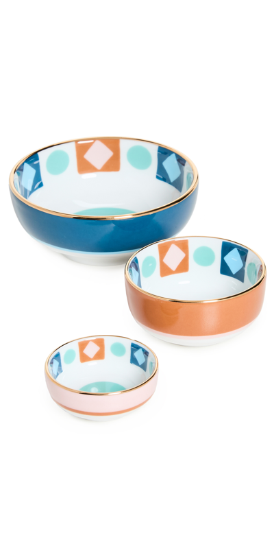 La Doublej Set Of Three Diamond Dots Porcelain Nesting Bowls In Multicolor