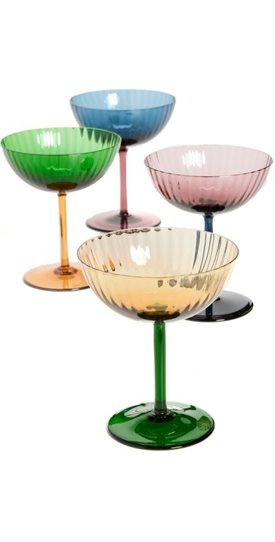 La Doublej X Salviati Set Of Four Murano Champagne Coupes In Rainbow Mix