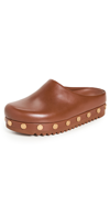 Tory Burch Leather Coin Stud Slide Mules In Natural Tan
