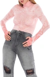 Afrm Zadie Power Mesh Long Sleeve Shirt In Blush Butterfly