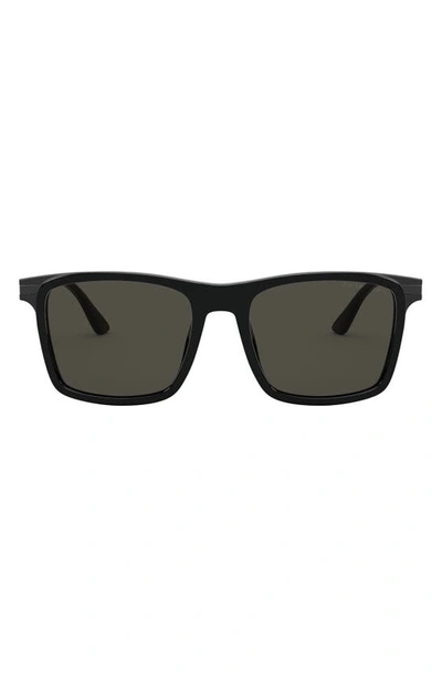 Prada 54mm Polarized Rectangular Sunglasses In Black