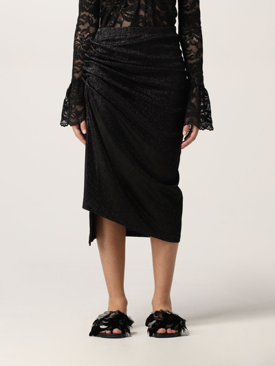 Paco Rabanne Metallic Threaded Asymmetric Skirt In Black