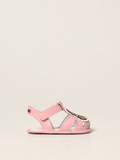 Moschino Baby Babies' Leather Sandals With Teddy In Pink