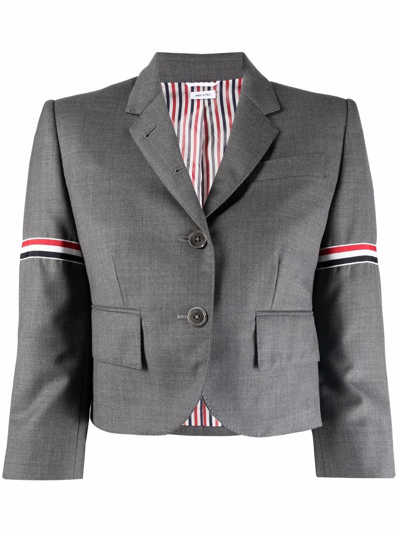 Thom Browne Rwb-embellished Cropped Blazer In Grey
