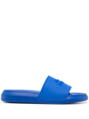 Alexander Mcqueen Debossed-logo Pool Slides In Ultramarine