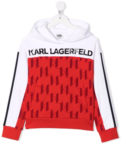 Karl Lagerfeld Kids' 有机棉混纺连帽卫衣 In Red