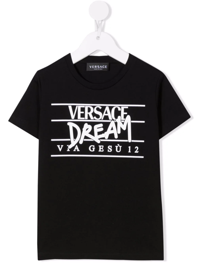 Versace Kids' Dream-print Short-sleeve T-shirt In Black