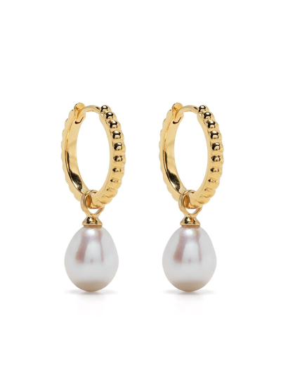 Dower & Hall Timeless Oval Pearl Hoops In Gold