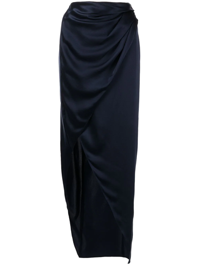 Michelle Mason Wrap-effect Silk Charmeuse Skirt In Blue