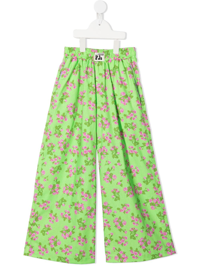 Natasha Zinko Kids' Floral-print Wide-leg Trousers In Green