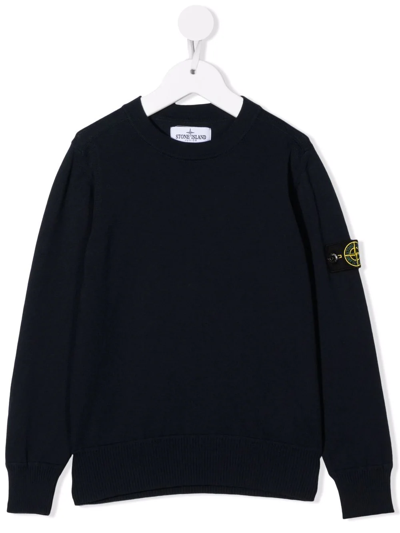 Stone Island Teen Compass-patch Crewneck Sweatshirt In Blue