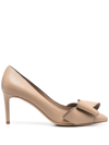 Ferragamo Zoey Bow-detail Leather Pumps In Brown