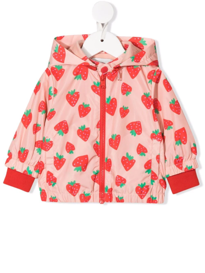 Stella Mccartney Babies' Strawberry-print Hooded Zip Jacket In Pink