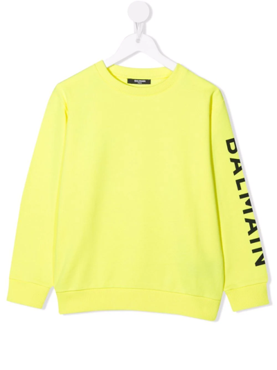 Balmain Kids' Logo-print Sleeve Sweatshirt In Yellow