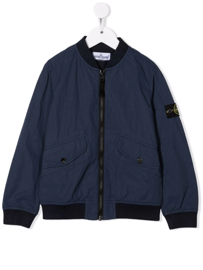 Stone Island Junior Kids' Logo-patch Bomber Jacket In Blue