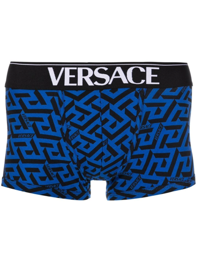 Versace La Greca Print Boxers In Blue