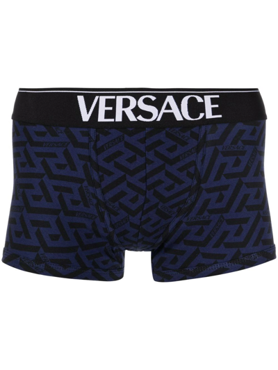 Versace 希腊风图案印花四角裤 In Blue