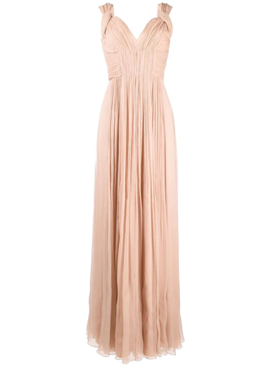 Alberta Ferretti Sleeveless Gathered Evening Dress In Neutrals