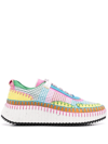 Chloé Nama Sneakers In Multicolor Leather And Fabric In Yellow,green,light Blue