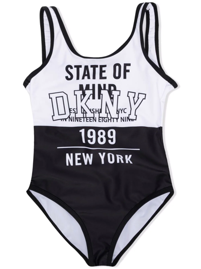 Dkny Kids' Logo-print Two-tone Swimsuit In Black