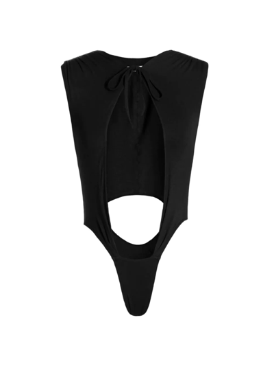 Laquan Smith Self-tie Cut-out Bodysuit In Black