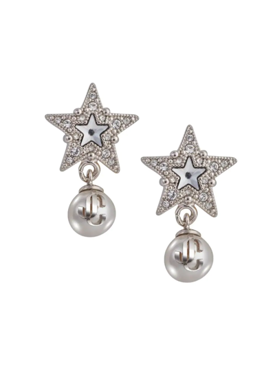 Jimmy Choo Women's Silvertone, Crystal, & Resin Pearl Star Drop Earrings In Brass