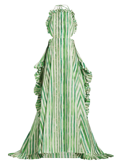 Rosie Assoulin Striped Flower Crown Ruffle Backless Gown In Natural |  ModeSens